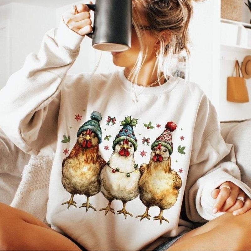 Chicken Christmas Coquette Sweatshirt, Hoodie, T - Shirt, Christmas Chicken Coquette Bow Shirt, Christmas Farm Shirt, Trendy Chicken Christmas Shirt