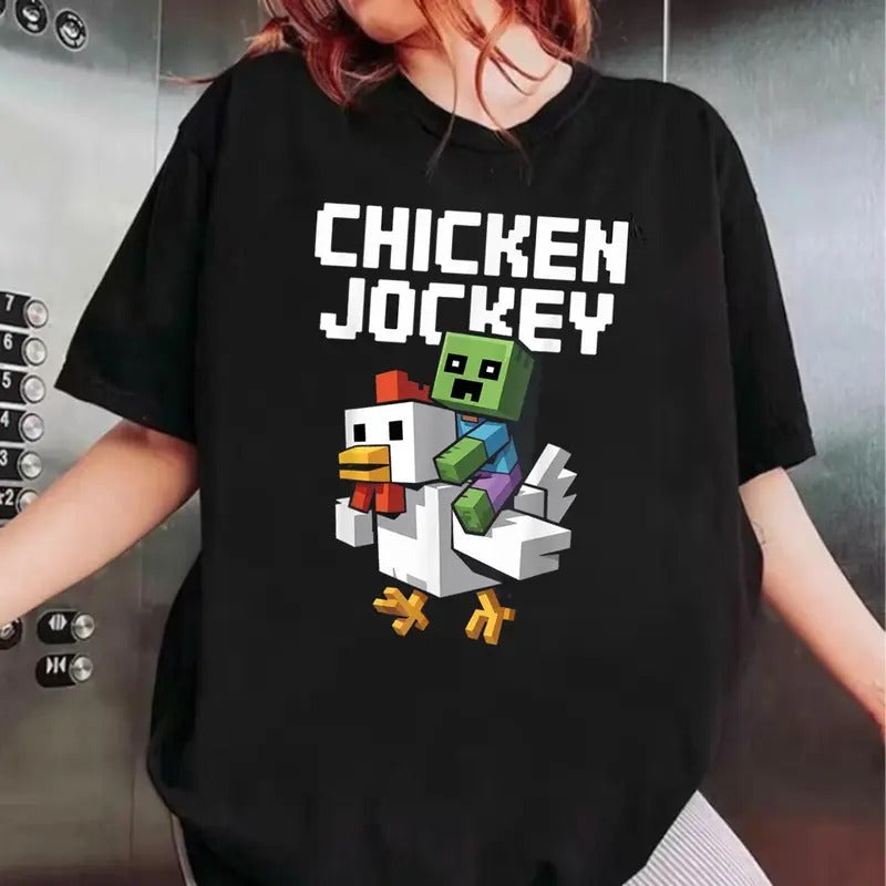 Chicken Jockey T-Shirt, Funny Minecraft Zombie Riding Chicken Tee, Cute Gaming Shirt Fans Gift