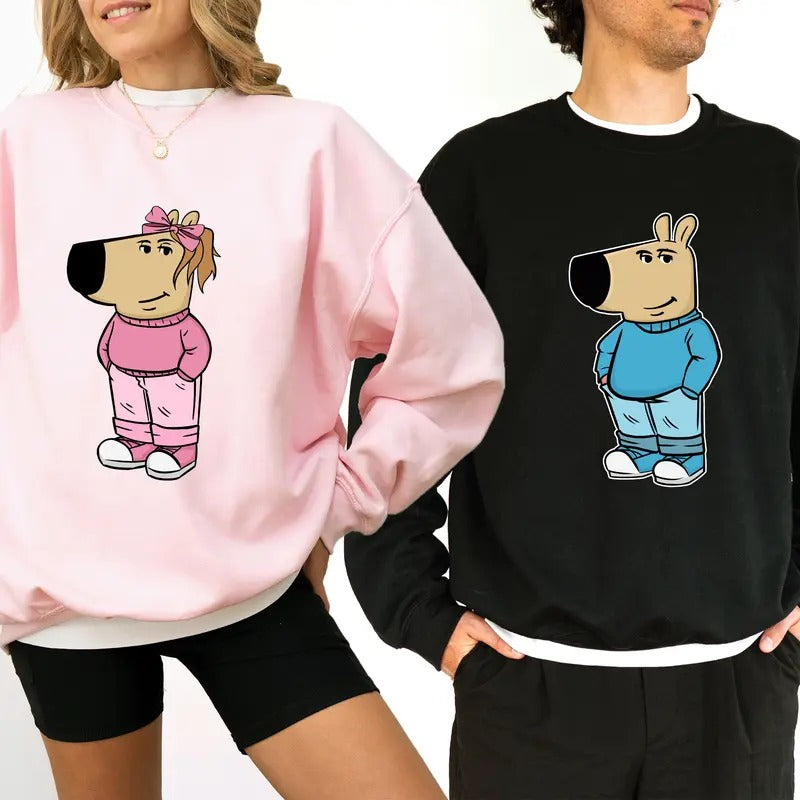 Chill Guys Couple Sweatshirt, Funny Meme Matching Graphic Crewneck, Dog Meme Matching Long Sleeves, Funny Gift For Him,...