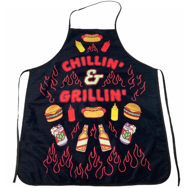 Chillin and Grillin Apron Funny Backyard Summer BBQ Kitchen Smock Funny Graphic Kitchenwear Funny Food Novelty Cookware...