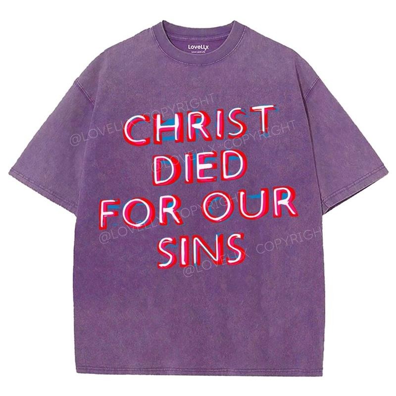 Christ Died For Our Sin Washed T-Shirt, Christian Jesus t shirts, Vintage 90s Graphic Tee Gift Cotton Top Womenswear...
