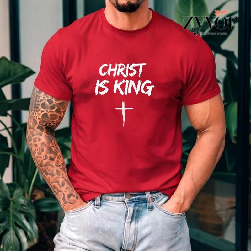 Christ Is King Christian Shirt Casual Style Crew Neck Short Sleeve T-Shirt Tops Trendy for Unisex, Perfect Gift
