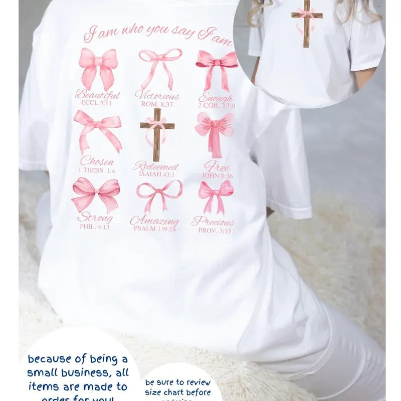 Christian Coquette Bows 2 Sides T-Shirt, Bible Verse Sweatshirt Aesthetic Christian Tee Coquette Ballet Core Christian Girl Gifts for Her, Unisex Shirt for Women, Womenswear, Lady Top