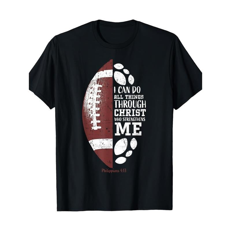 Christian Football Gifts Teen Boys Kids Men Religious Verse T-Shirt, Men's T-Shirt, 220g made in usa