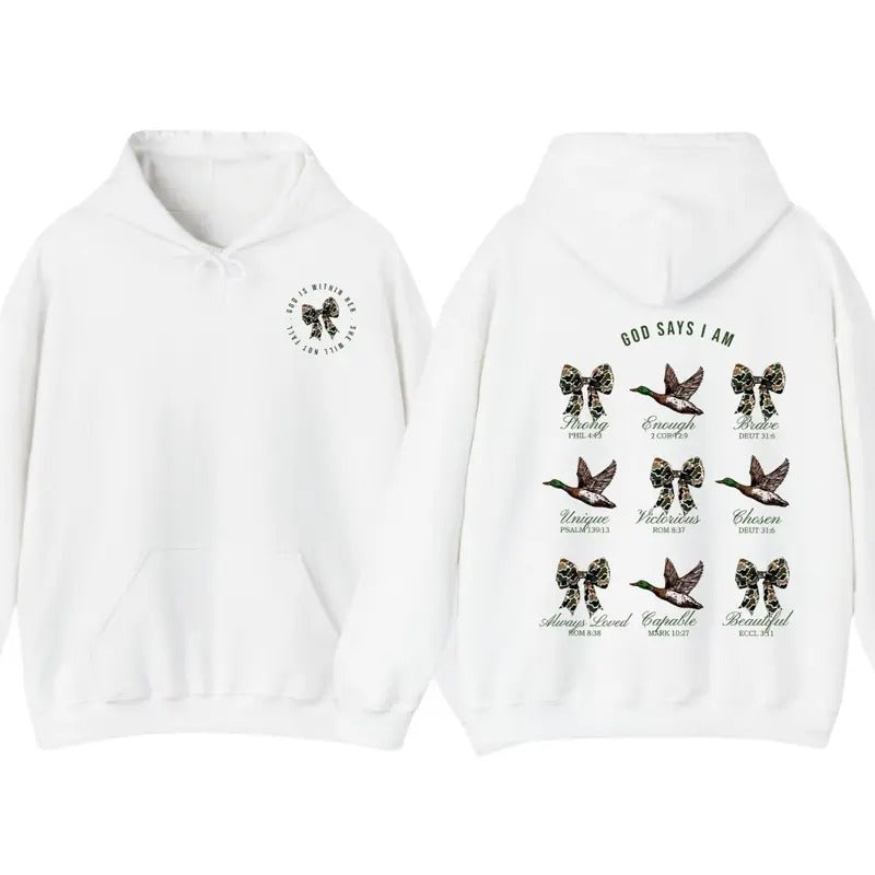 Christian God Say I Am Camo Mallard Hunting Two-sides Hoodie - Sweater - Shirt, Camoflauge Pattern Bible Verse Tee
