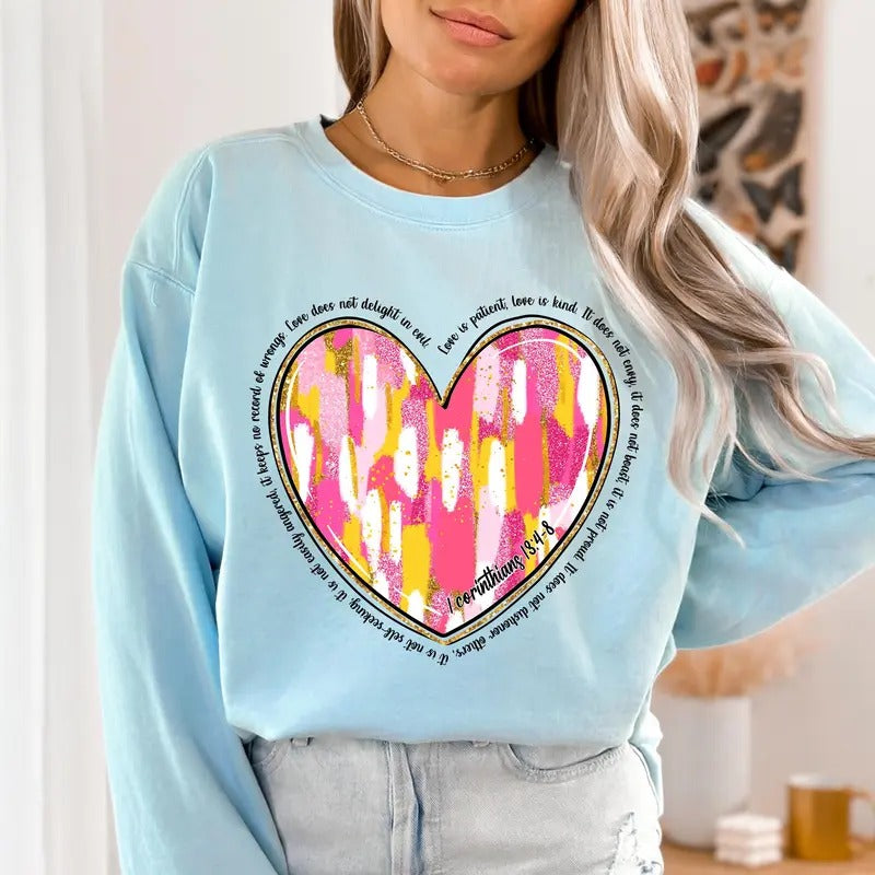 Christian Valentine Heart Crewneck, Retro Valentine's Day, Jesus Valentine Sweatshirt, XOXO Holiday Sweater, Faith-Inspired Gift