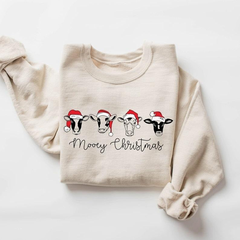 Christmas 2024 Sweatshirt, Cute Christmas Sweatshirt, Christmas Gift, Winter Shirt, Christmas Cow Sweatshirt, Funny Christmas Shirt, Cow Lover Gift, Holiday Sweater, Farm Christmas Shirt, Womens Cow Shirt