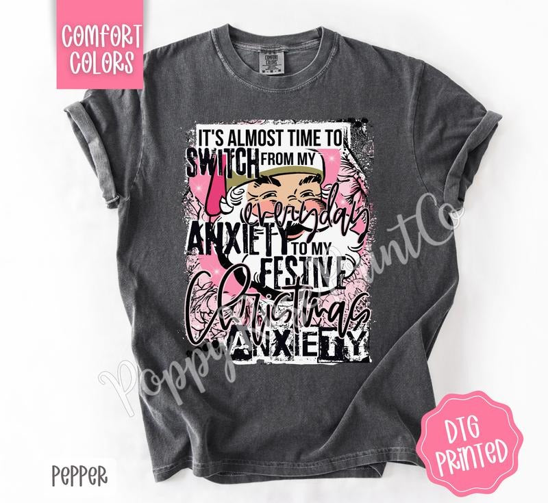 Christmas Anxiety Shirt Comfort Colors, Cute Festive Santa Tshirt