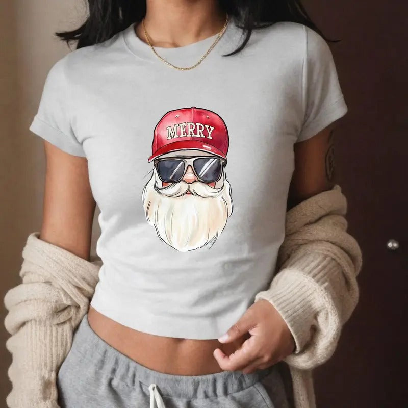 Christmas Baby Tee for Women - Retro and Funny Christmas Shirt - Casual, Comfort Cotton Top