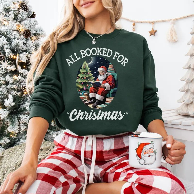 Christmas Book Sweatshirt, Cute Holiday Sweatshirt, Book Lover Gift, Santa Reading, Christmas Reading Sweatshirt, Bookish Tee, Bookworm Shirt