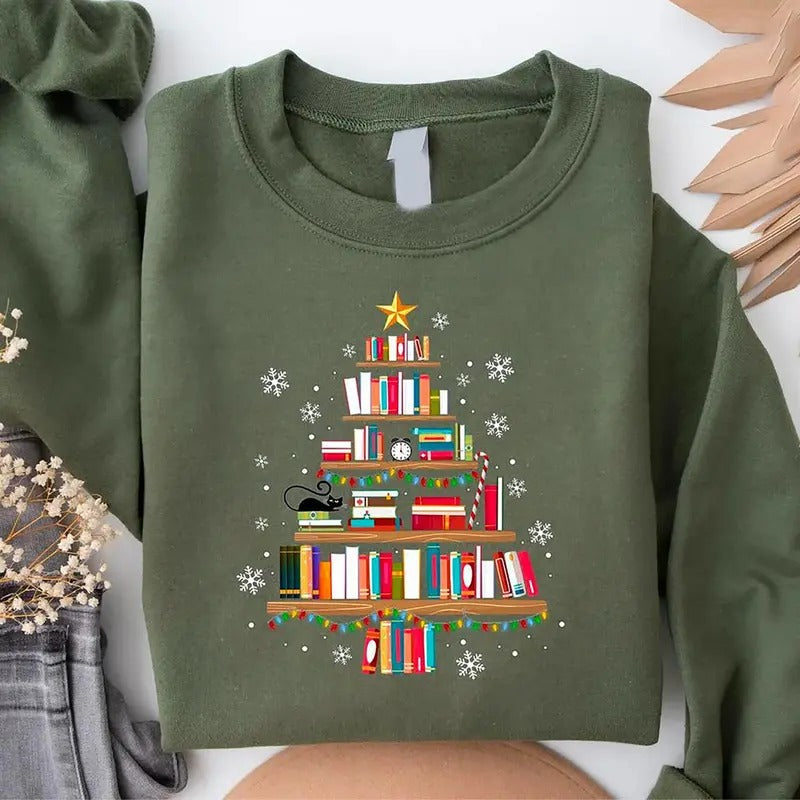 Christmas Book Tree Sweatshirt, All Booked for Christmas Shirt, Christmas Books Shirt, Book Lovers Christmas Shirt, Christmas Booktok Hoodie, Bookish Christmas Gift, Christmas Sweatshirt For Book Lovers