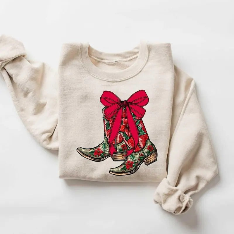 Christmas Coquette Boots Sweatshirt, Have A Boot Scootin Merry Christmas, Western Sweatshirt, Christmas Sweater, Cowgirl Christmas Shirt western christmas list