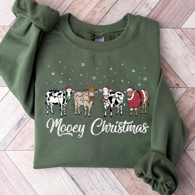 Christmas Cow Sweatshirt, Cow Lover Gift, Funny Christmas Shirt, Holiday Sweater, Farm Christmas Shirt, Womens Cow Shirt, Christmas Crewneck