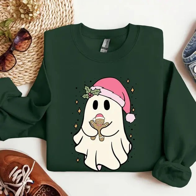 Christmas Cute Cookie Ghost Sweatshirt, Christmas Ghost Shirt, Funny Christmass Ghosts Shirt, Gingerbread Ghost , Christmas Gingerbread Shirt, Tee Print