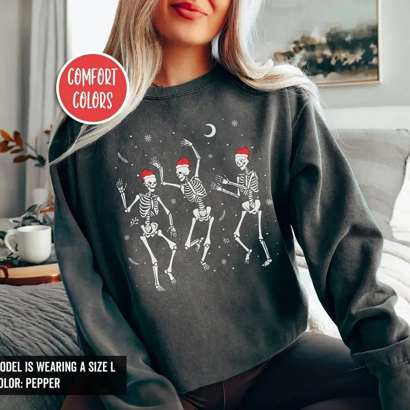 Christmas Dancing Skeleton Sweatshirt, Holiday Skeleton Dancing T-Shirt, Skeleton Xmas Sweater, Christmas Gift