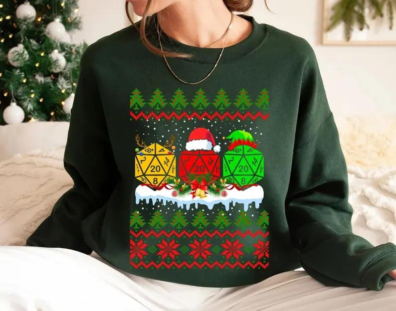 Christmas Dnd T-Shirt Sweatshirt Hoodie, D20 Dice Christmas Shirt, Dungeons and Dragons Tabletop Rpg Shirt, DND Merry Critmas Shirt, DnD Christmas Sweatshrit, Dungeon Master Christmas Shirts, D20 Dice Christmas Shirt, Ugly Christmas Sweater