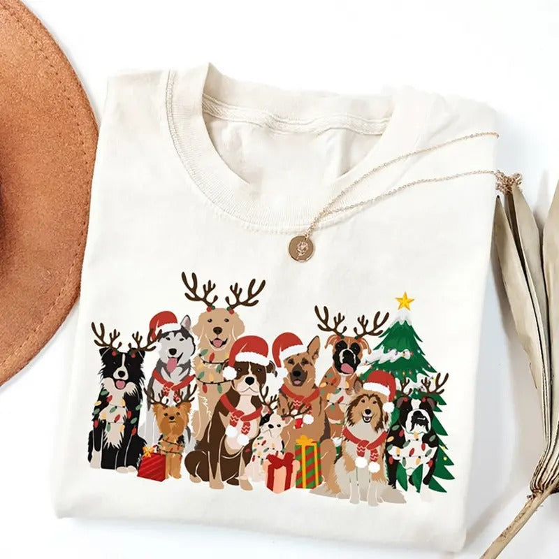 Christmas Dogs Shirt For Dog Lover Cute Holiday Season Tee For Dog Mom Dog Dad Shirt