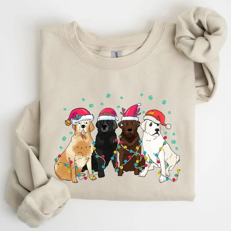 Christmas Dogs, Puppies, Dog Lovers, Santa, Winter, Snow, Xmas Sweatshirt, Women's Crew Neck, Crewneck T-Shirts, Hoodie