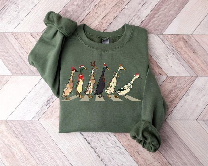 Christmas Ducks Sweatshirt, Duck Christmas Shirt For Women, Funny Animals Christmas Hoodie, Farm Lover Gift, Full Color, Full Size Crewneck Fabric