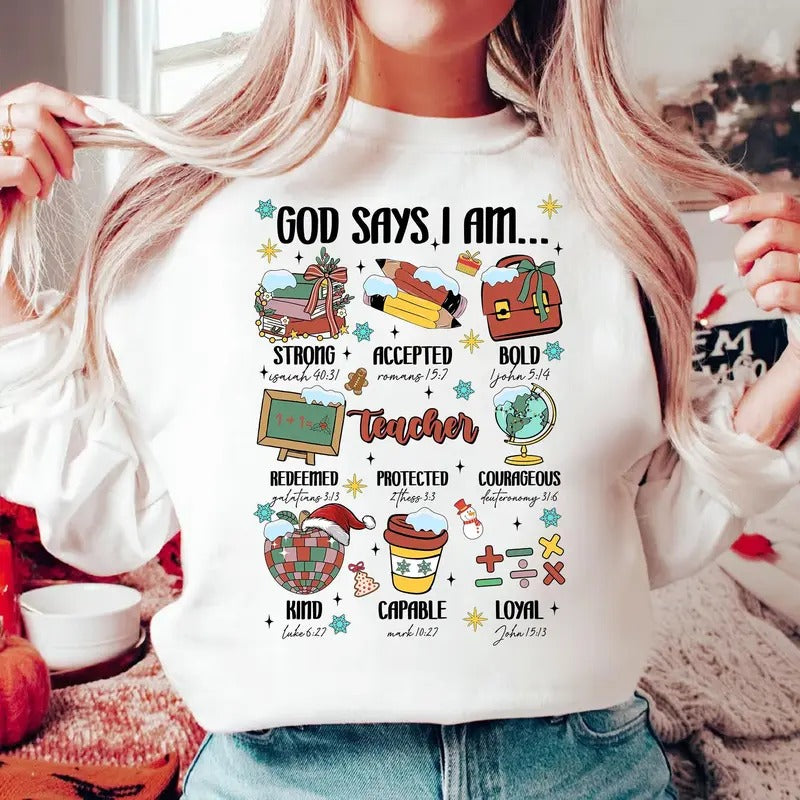 Christmas God Says I Am Teacher Shirt Merry Teacher Shirt Teacher Christmas Shirt Teacher Life Holiday Teacher Shirt School Holiday Tee