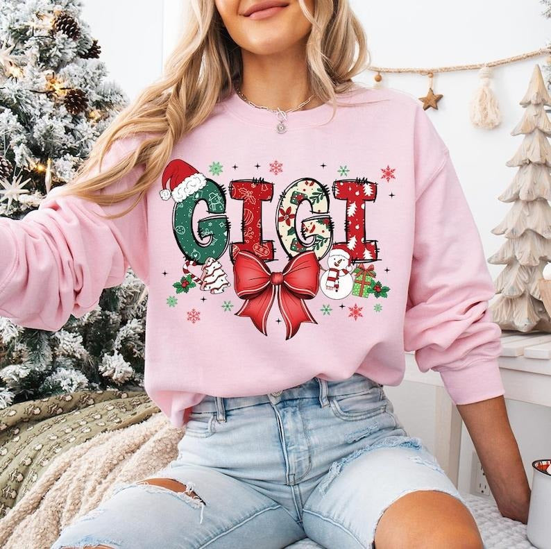 Christmas Grandma , Christmas Gigi Sweatshirt, Coquette Bow Christmas, Nana Holiday gift, Holiday Granny , New Gigi Gift