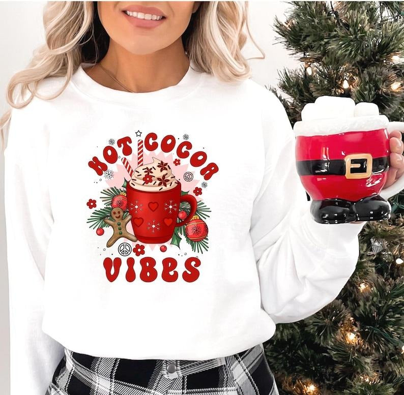 Christmas Hot Cocoa Vibes Sweatshirt, Xmas Sweatshirt, Festive Winter Holiday Sweatshirt, Funny Hot Chocolate Hoodie, Gingerbread Sweatshirt