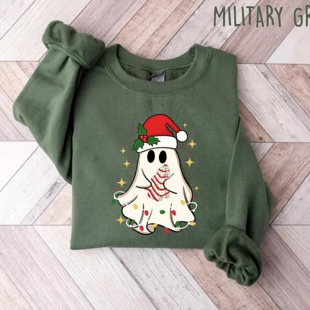 Christmas Lights Cute Ghost Sweatshirt, Christmas Ghost Shirt, Funny Christmas Ghost Shirt, Christmas Ghost Crewneck, Xmas Boo Shirt, Tee Print
