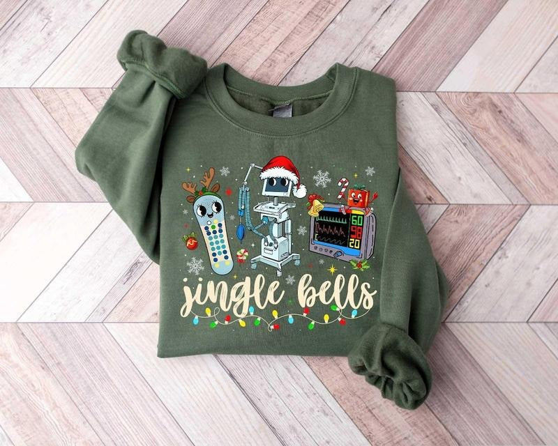 Christmas Nurse Jingle Bells Sweatshirt, Christmas Nursing Sweater, Nurse Life Christmas Shirt, School Nurse Christmas Cotton Menswear Grey Hoodie