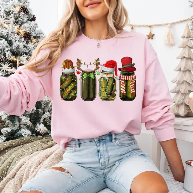 Christmas Pickles Sweatshirt, Pickle Lover Xmas Sweatshirt, Canned Pickles T-Sweatshirt, Winter Holiday Sweater, Funny Christmas Pickle Sweatshirt