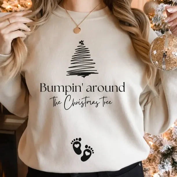 Christmas Pregnancy Announcement shirt, Bumpin around the Christmas tree maternity t-shirt, Funny Baby Reveal Shirt to Family, Xmas Vibes