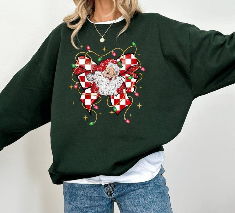 Christmas Santa Light Coquette Long Sleeve Shirt, Christmas Season Sweatshirt, Christmas Lights Hoodie, Xmas Lights Coquette V-Neck Shirt