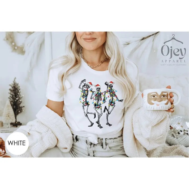 Christmas Skeleton Shirt Lights Skeleton Shirt Dancing Santa Shirt Funny Christmas Shirt Christmas Gift Shirts Christmas Spirit Tshirt
