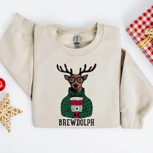 Christmas Sweatshirt, Christmas Coffee Sweater, Reindeer Sweatshirt, Christmas Holiday Party Hoodie, Brewdolph Sweatshirt, Coffee Lover Gift T-shirt, sweater and Hoodie