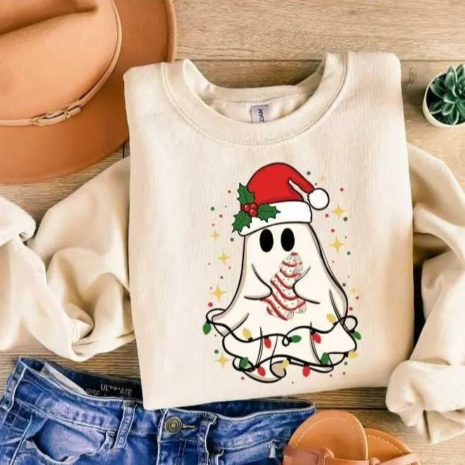 Christmas Sweatshirt, Christmas Sweater, Christmas Crewneck, Christmas Tree Sweatshirt, Holiday Sweaters for Women, Winter Sweatshirt, Ghost Christmas Shirt