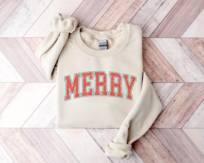 Christmas Sweatshirt, Merry Christmas Sweatshirt, Christmas Shirt for Women, Christmas Crewneck Sweatshirt, Holiday Sweater, Christmas Gift, Hoodie and Sweater; T-shirt Cotton Womenswear