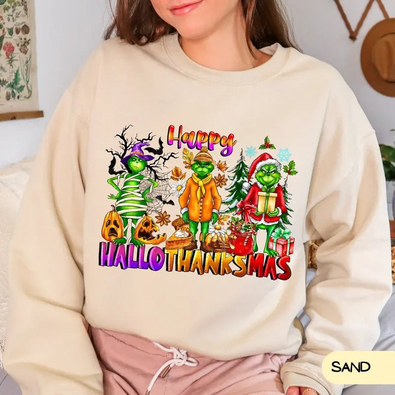 Christmas Thanksgiving Sweatshirt, Funny Shirt, Christmas Hoodie, Happy HalloThanksMas Sweatshirts, Happy Hallothanksmas Shirt