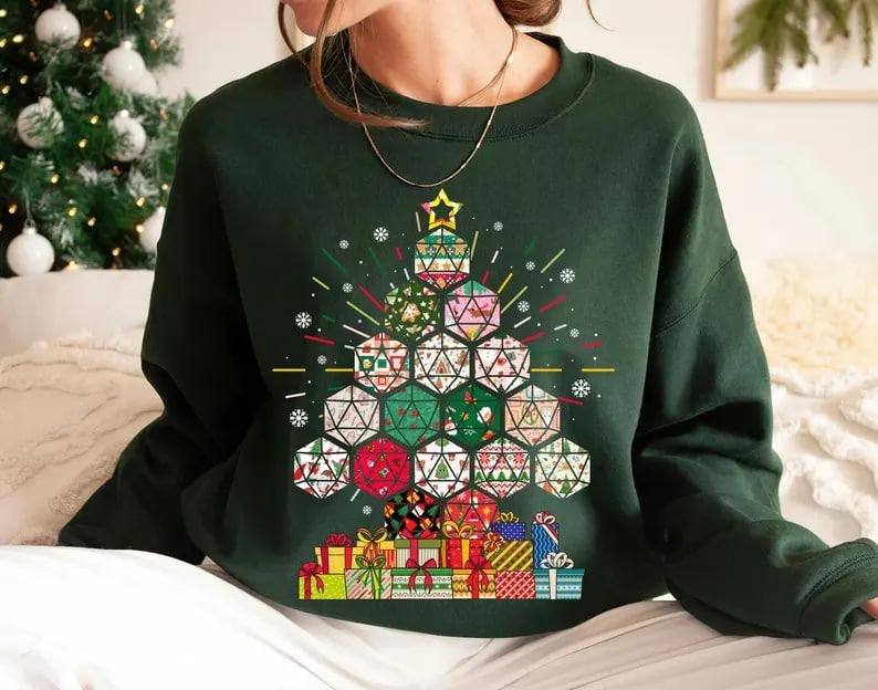 Christmas Tree Dnd T-Shirt Sweatshirt Hoodie, D20 Dice Christmas Shirt, Dungeons and Dragons Tabletop Rpg Shirt, DND Merry Critmas Shirt, DnD Christmas Sweatshrit, DnD Dice 20 Shirtstyle{n002}2