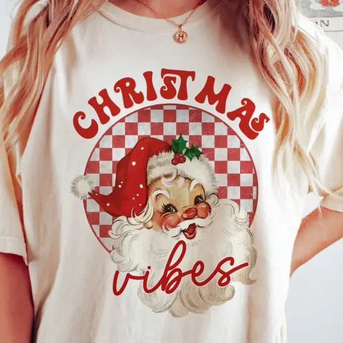 Christmas Vibes T-Shirt, Retro Santa Christmas T-Shirt, Santa Christmas T-Shirts, Matching Family Christmas T-Shirts, Vintage Santa T-Shirt, Christmas Vibes, Christmas Clothes, Christmas Style, Santa Christmas Tee