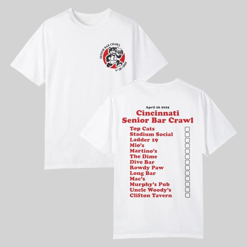 Cincinnati Bar Crawl 2025 Shirt, Funny College Senior T-Shirt, Party Checklist Tee, Trendy Gift