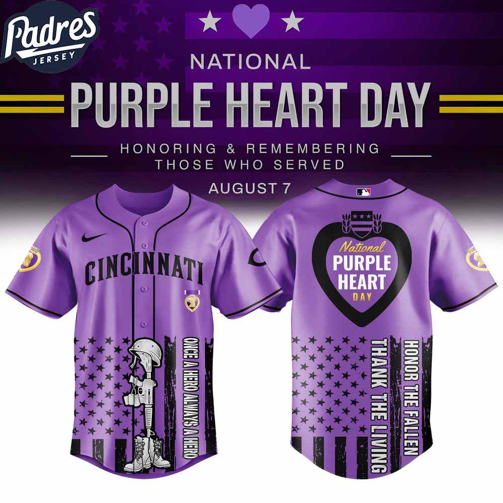 Cincinnati Reds MLB X Purple Heart Day Personalized Baseball Jersey - Padres Jersey Oasis: Elevate Your Baseball Style Game