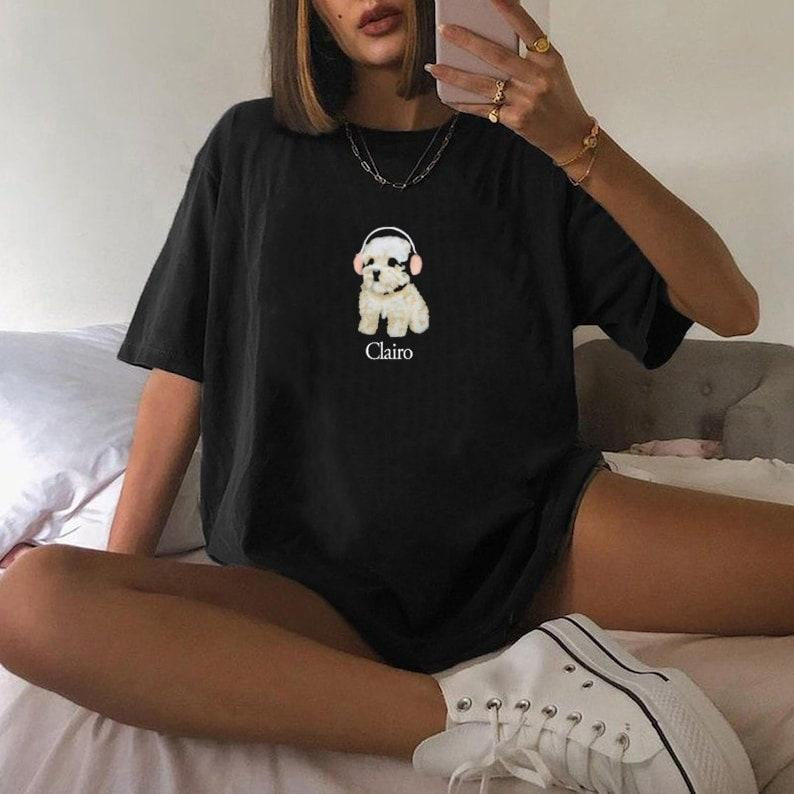 Clairo Dog Pup Headphones Listening to Music Funny Shirt