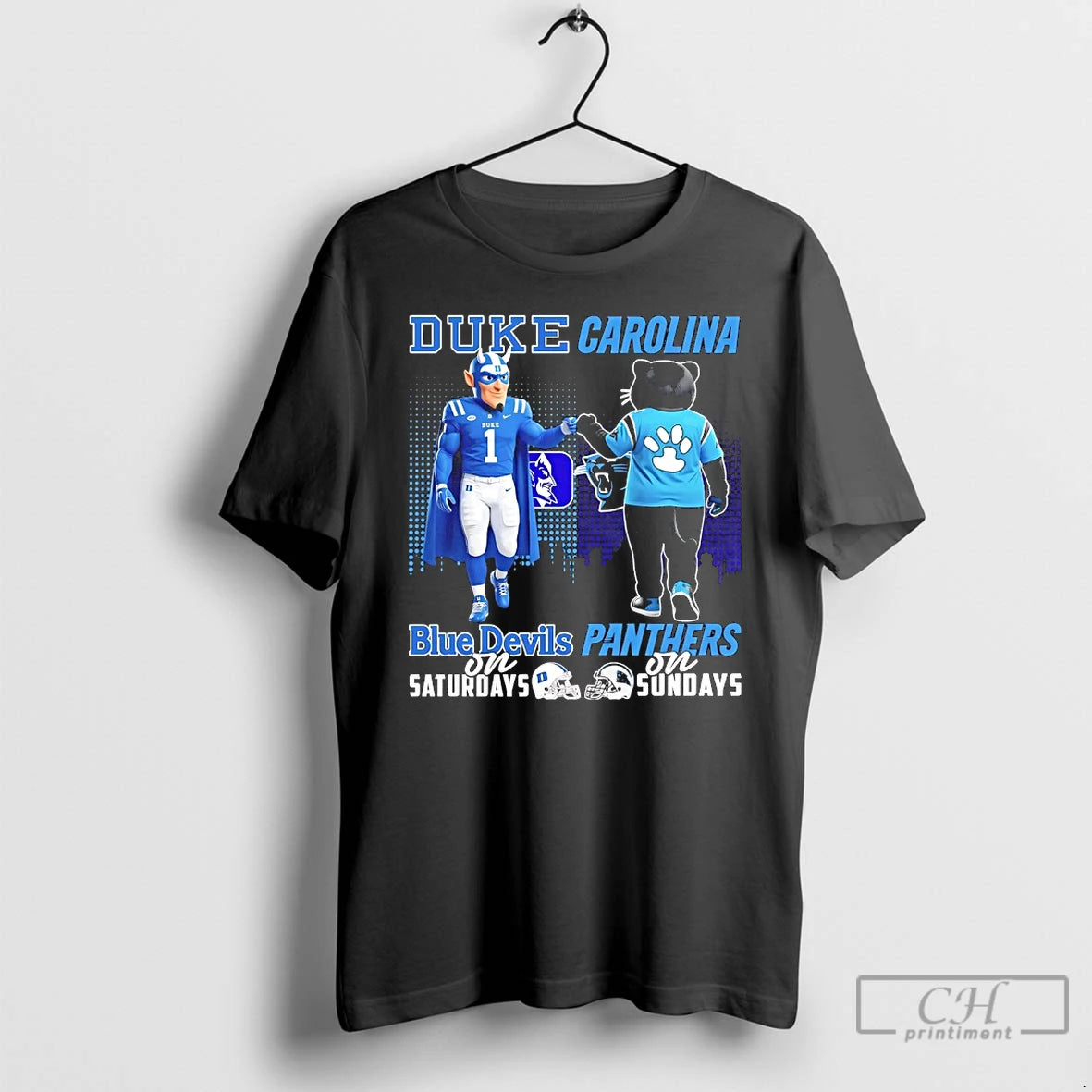 Classic Duke Blue Devils On Saturday And Carolina Panthers On Sundays Skyline Mascot T Shirts