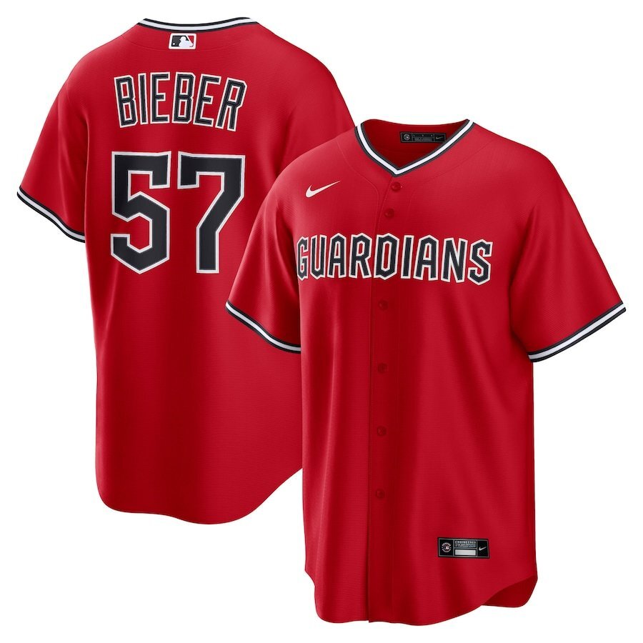 Cleveland Guardians #57 Shane Bieber Alternate Replica 2.0 Player Jersey - Red