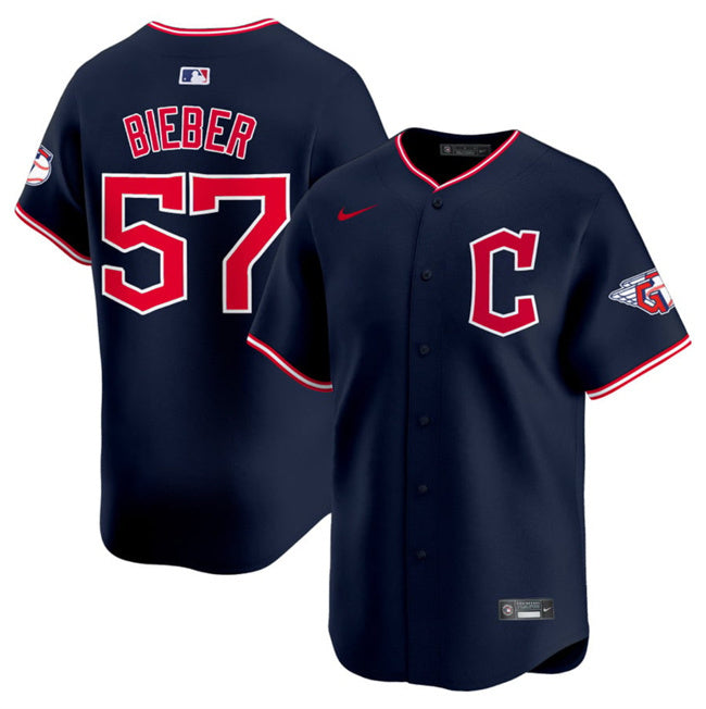 Cleveland Guardians #57 Shane Bieber Navy 2025 Alternate Limited Stitched