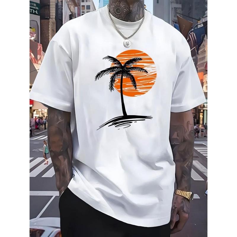 Coconut print, high quality pure cotton men's T-shirt, casual fashion breathable sweat, four seasons can wear T-shirts Made in USA