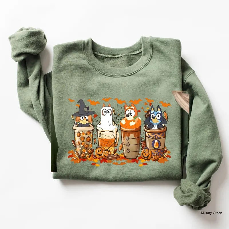 Coffee bluei Halloween Sweatshirt, Trick & Treat Family Halloween T Shirt, Halloween Party Gift, Friends Halloween...
