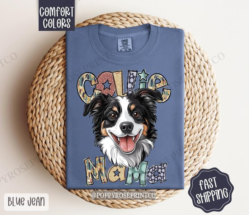 Collie Mama Comfort Colors, Dog Mom Tee, Cute Dog Mama Women's Tshirt