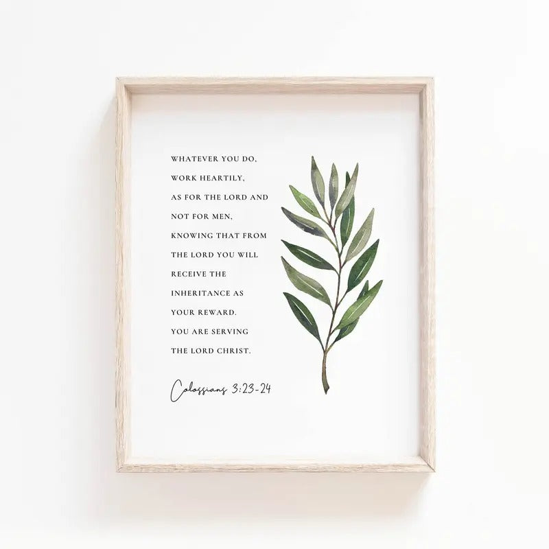Colossians 3:23 24 Wall Art, Bible Verse Wall Art Print, Christian Botanical Print, Gifts For Christian Wall Art, Poster...