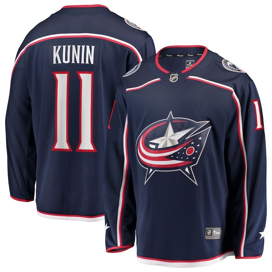 Columbus Blue Jackets #11 Luke Kunin Home Breakaway Jersey - Navy