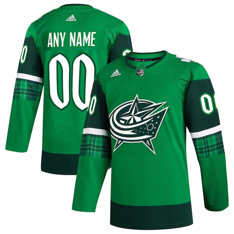 Columbus Blue Jackets adidas 2023 St. Patrick's Day Primegreen Authentic Custom Jersey - Kelly Green
